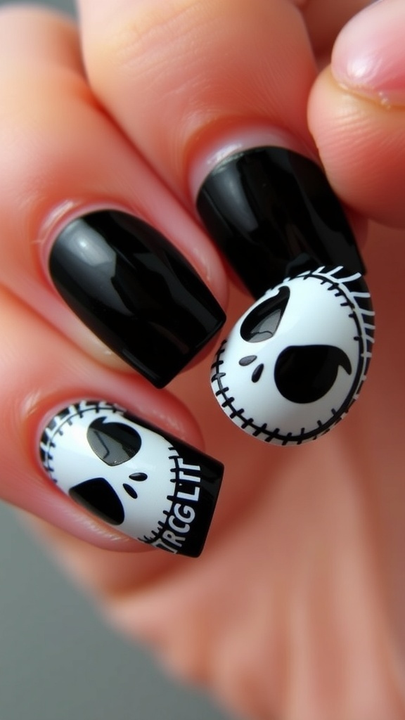 Jack Skellington Nail Art Design Nail art design showcasing Jack Skellington